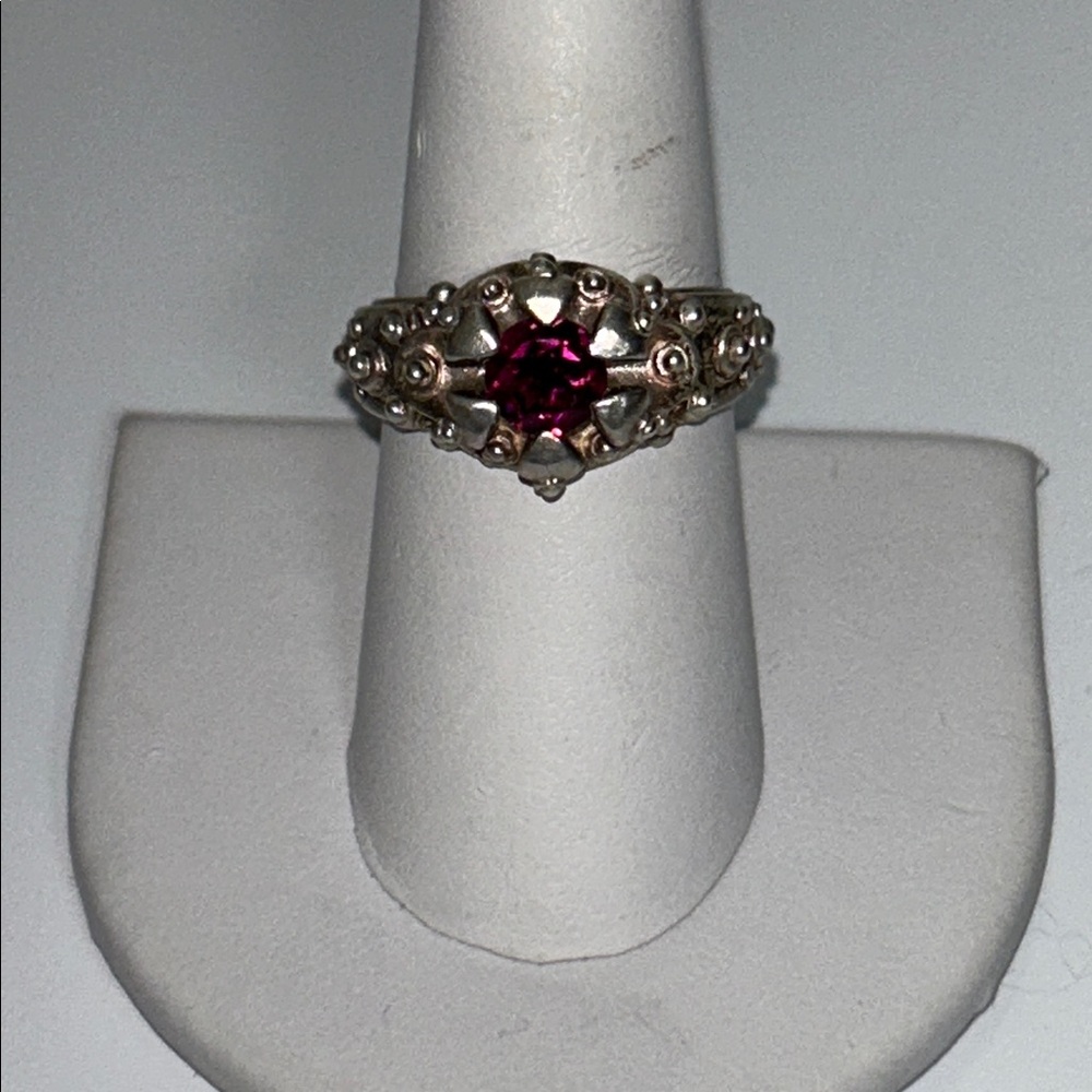 Artisan Made Vintage Sterling Silver & Rhodonite Garnet Gemstone Ring - Picture 3 of 7